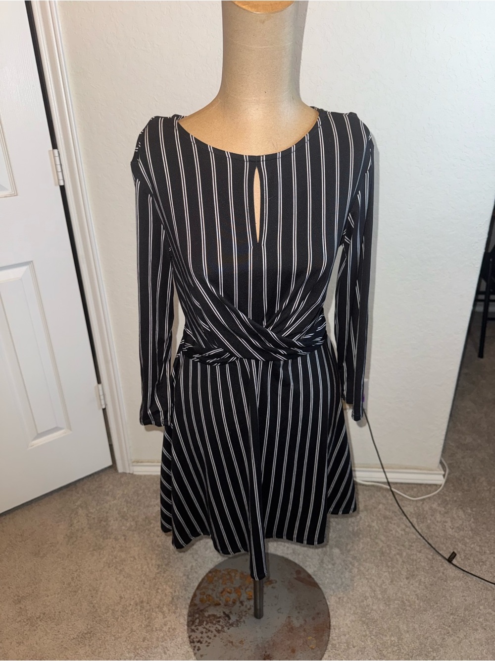 Women's As U Wish Black and White Striped Long Sleeve Dress